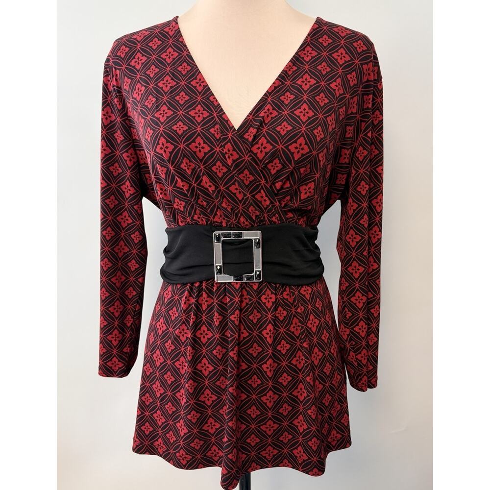 Y2K Babydoll Top Womens Deep V-Neck Black & Red Tie Back Stretch 2000s Large‎